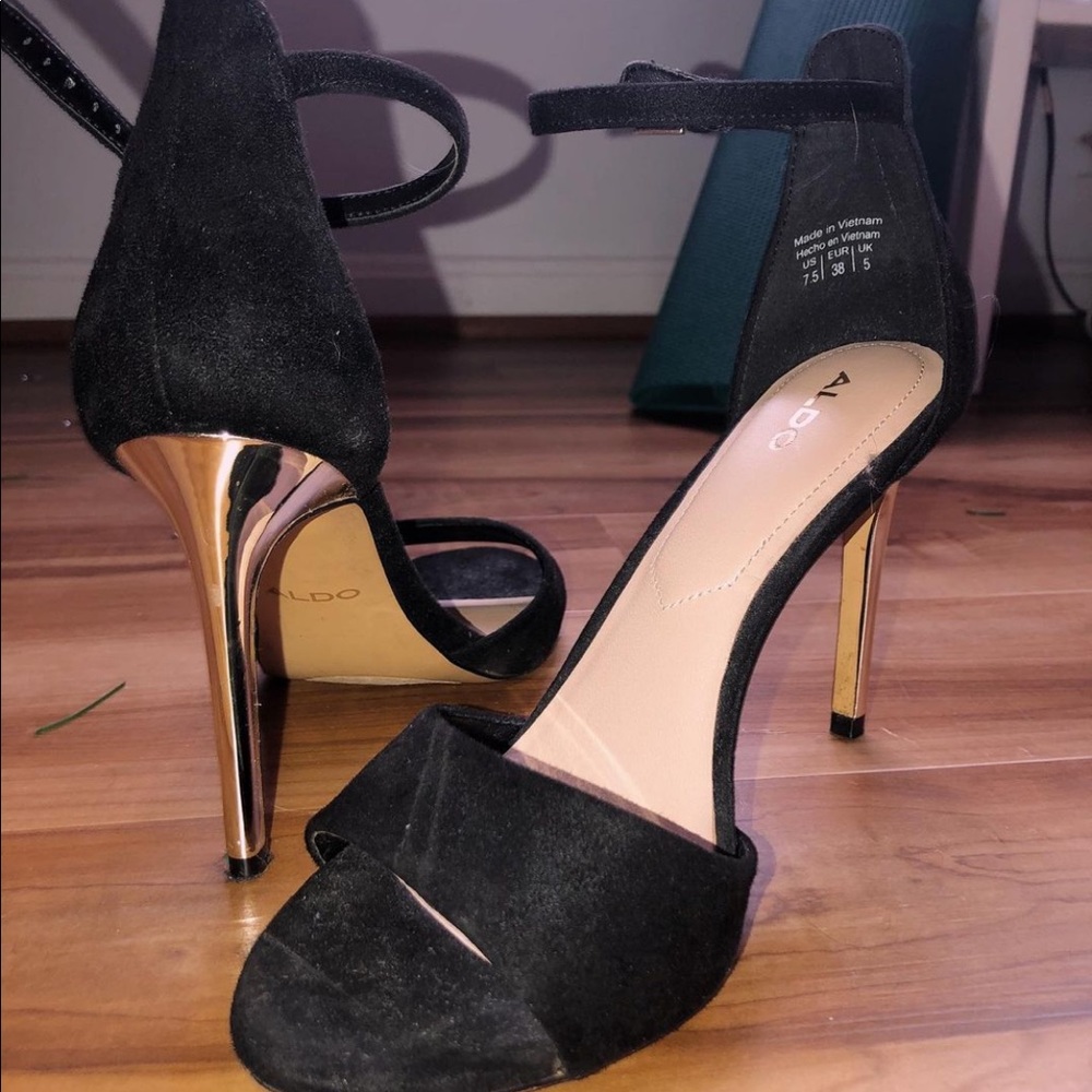 Black and gold heels